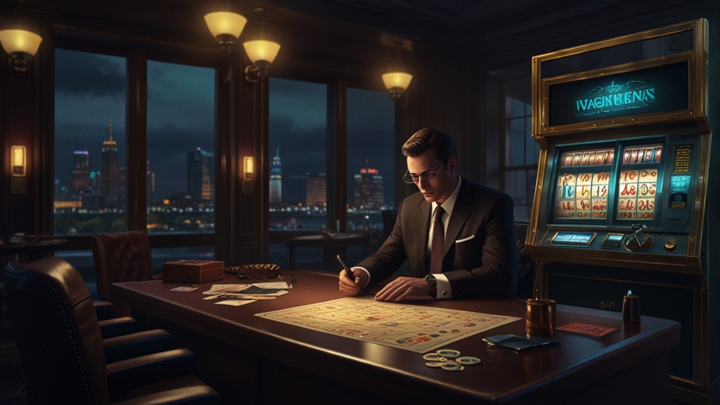 Bonus terms sheet beside chips and a locked vault in a casino