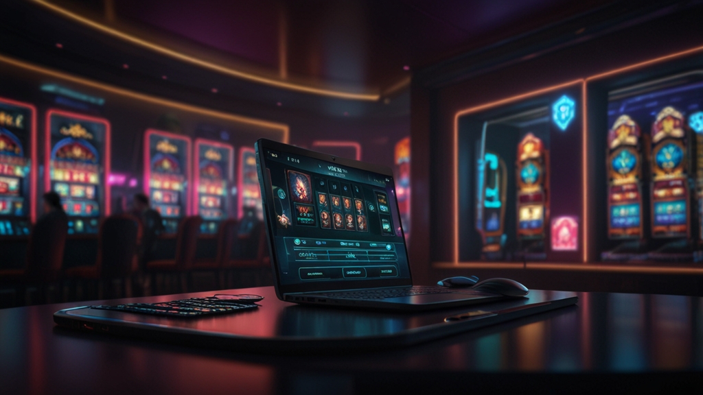 Phone showing a mobile app download screen in a dark casino-style environment
