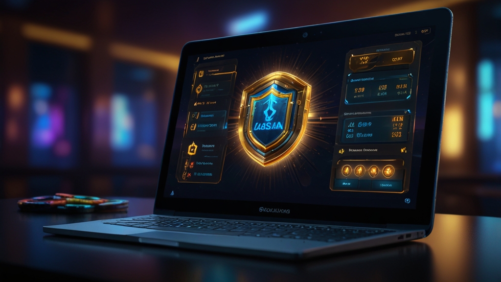 A secure account settings screen with a shield icon in a dark casino environment.
